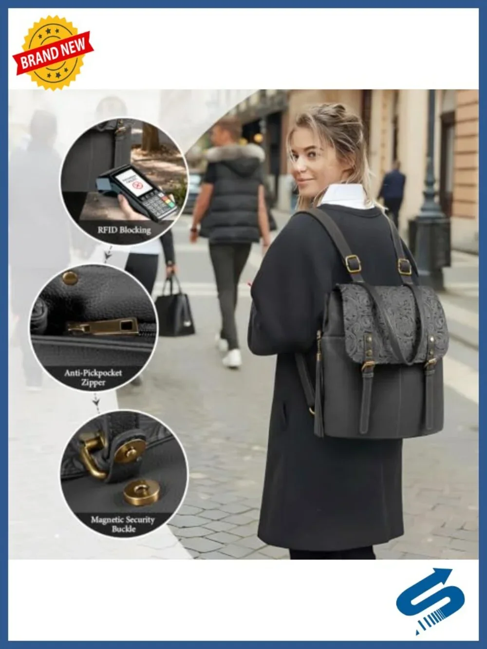 Vintage Faux Leather Backpack Purse Women Convertible Laptop Sleeve Adjustable